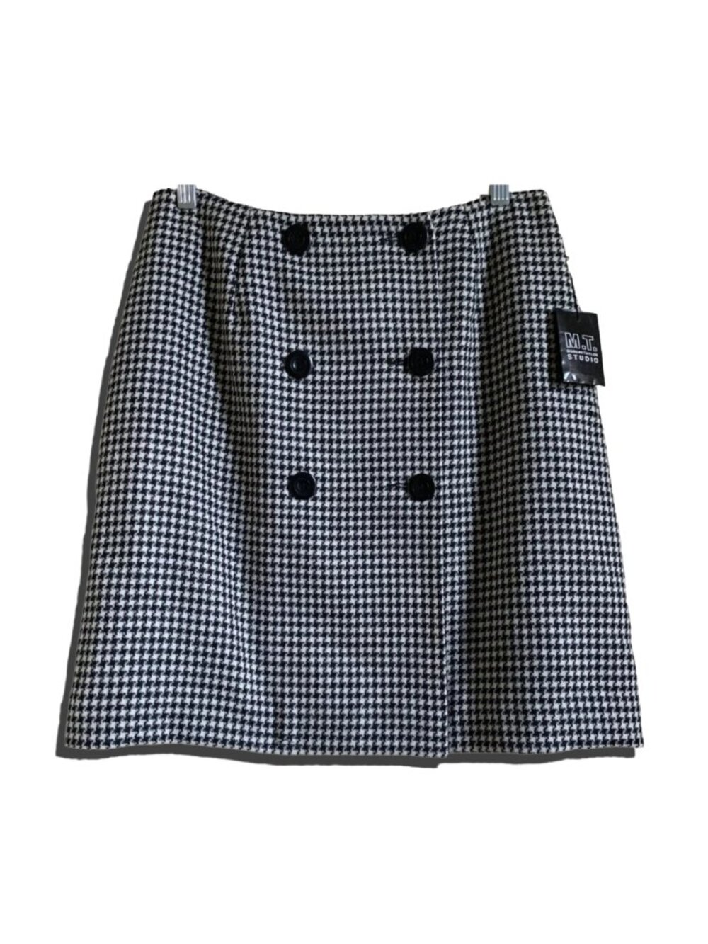 NWT MORGAN TAYLOR STUDIO VTG Black & White Houndstooth Wool Pencil Skirt Sz 12